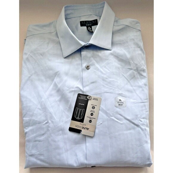 Alfani Men Slim-Fit Performance Dress Shirt Button up Light Blue 17-17 1/2 36-37 - Picture 2 of 8
